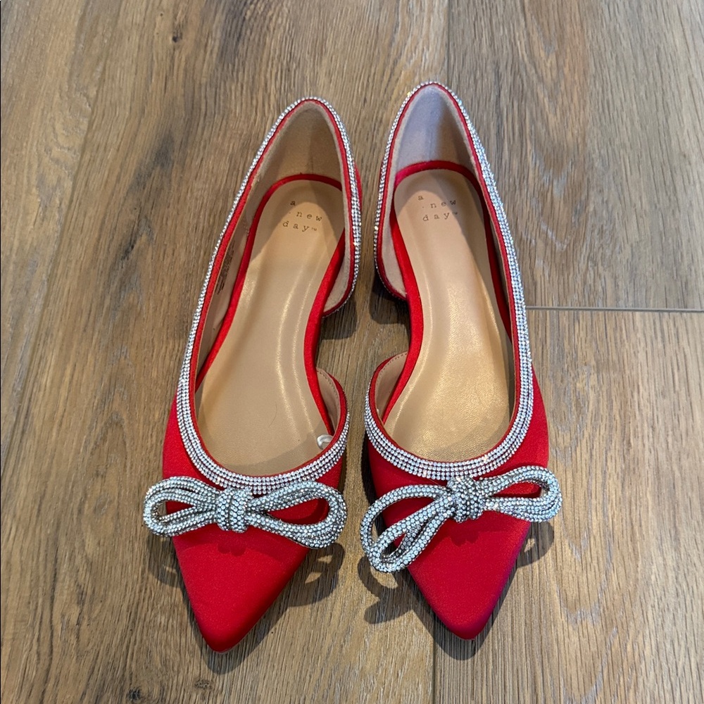a new day Red Pointed Flats with Silver Accents